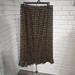 Marisa Christina Ladies Size Medium Gold & Black Pattern Elastic Waist Skirt